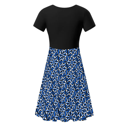 Desert Flowers in Blue - Black Top Summer Dress