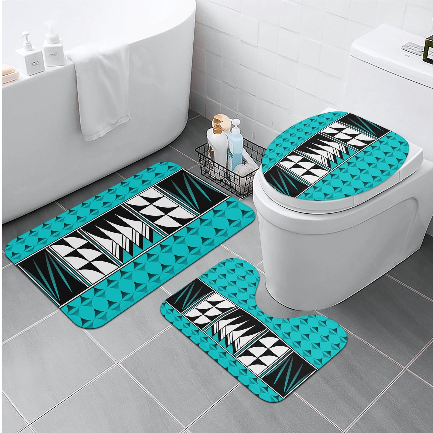 Blessed Feathers on Aqua Bath Rug Set