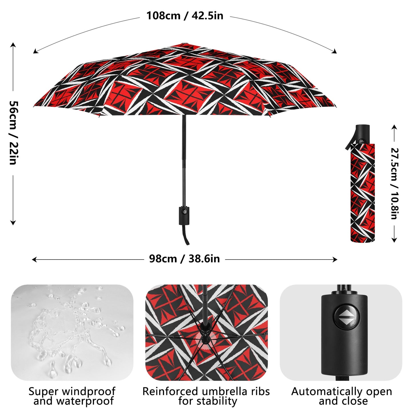 Sacred Winds in Red - Auto Open & Close Umbrella