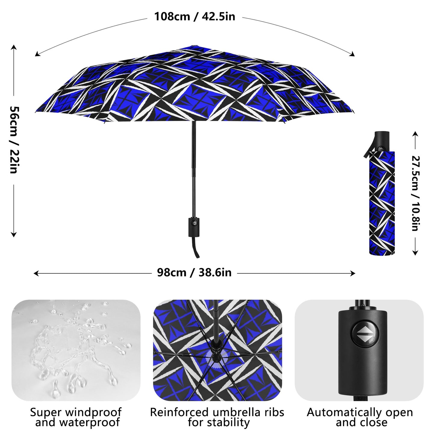 Sacred Winds in Blue - Auto Open & Close Umbrella