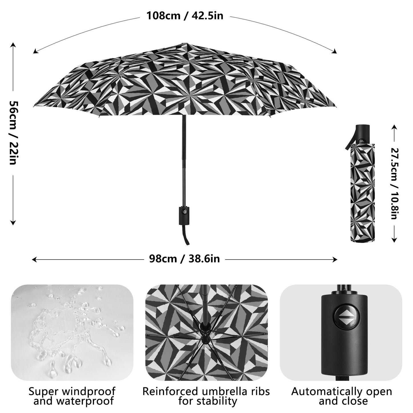 Desert Flowers in Gray - Auto Open & Close Umbrella
