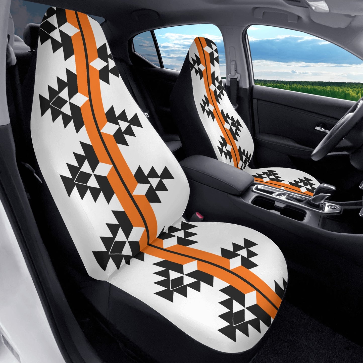 Native Woven Stories in Orange Auto Seat Covers