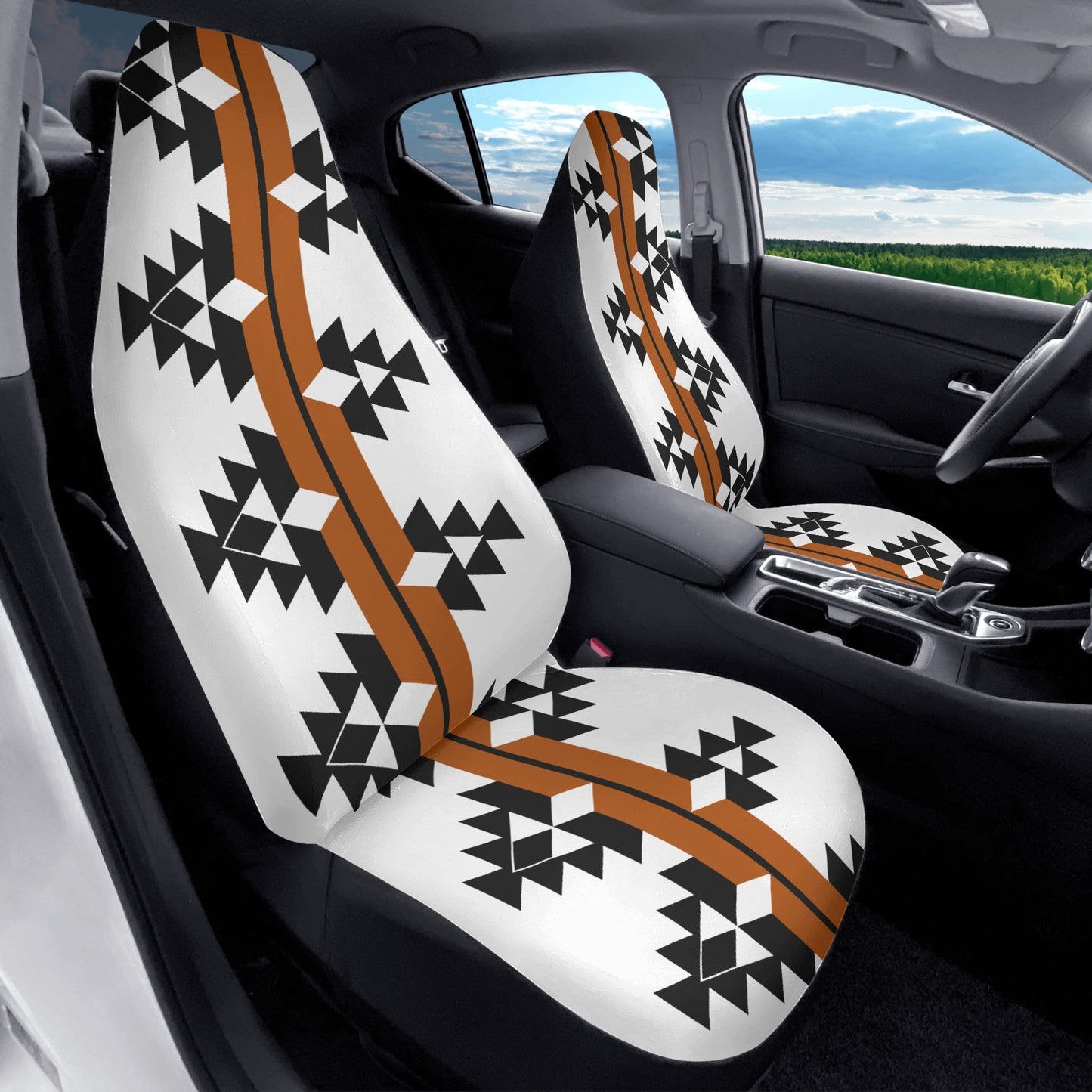 Native Woven Stories in Rust Auto Seat Covers
