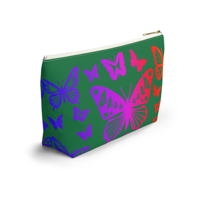 Rainbow Butterflies on Green Pouch w T-bottom