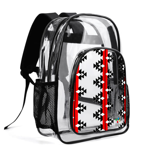 Native Woven Stories in Red Transparent Backpack