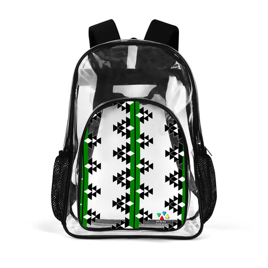 Native Woven Stories in Green Transparent Backpack