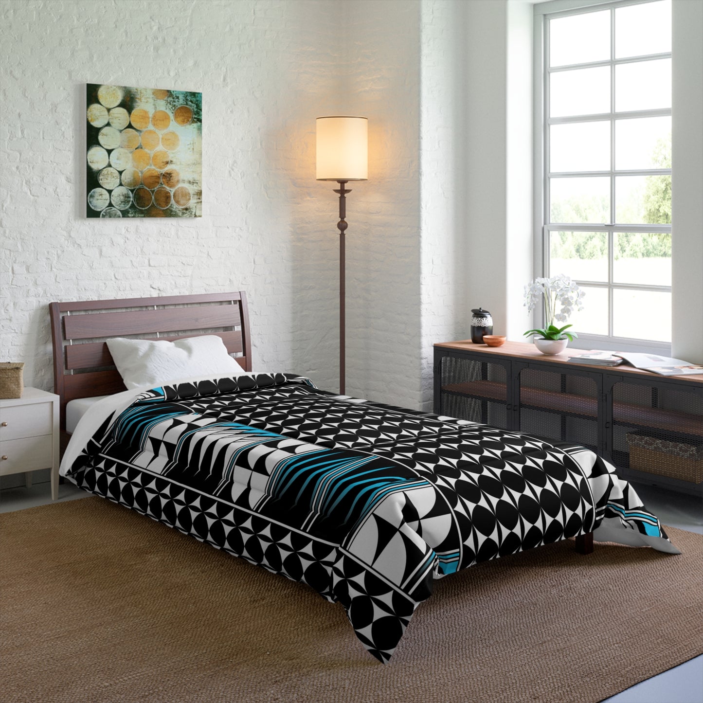 Southwest Feather Blessing in Turquoise Comforter