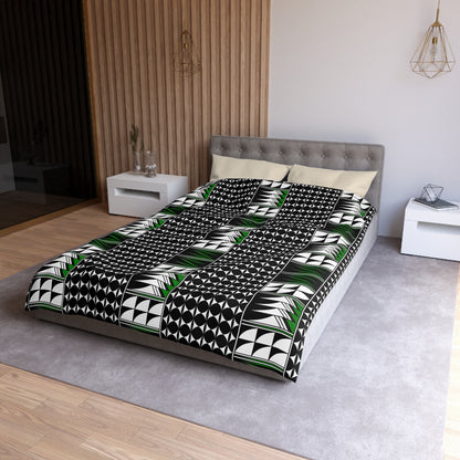 Blessed Feathers in Green Microfiber Duvet Cover