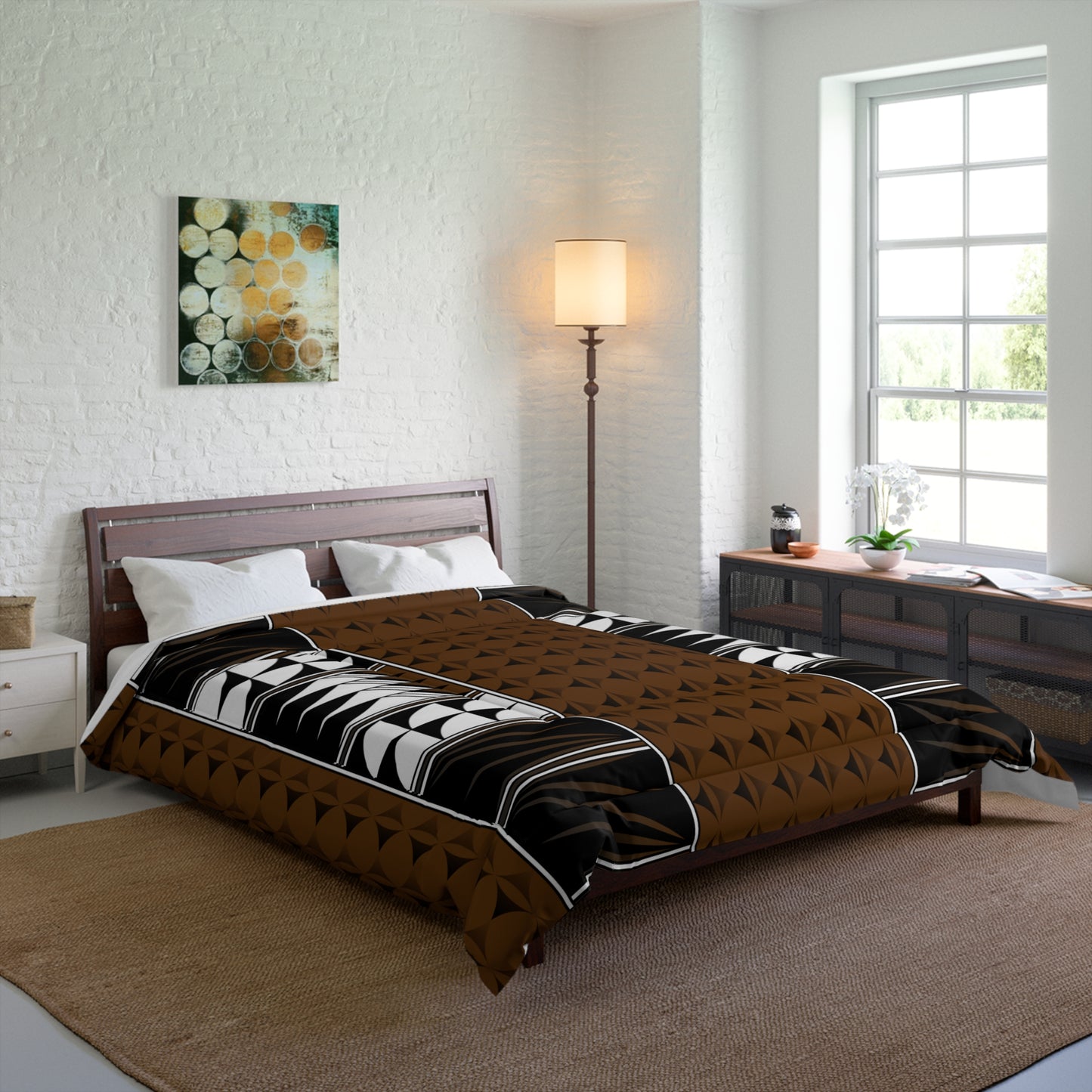 Southwest Feather Blessing on Dark Brown Comforter