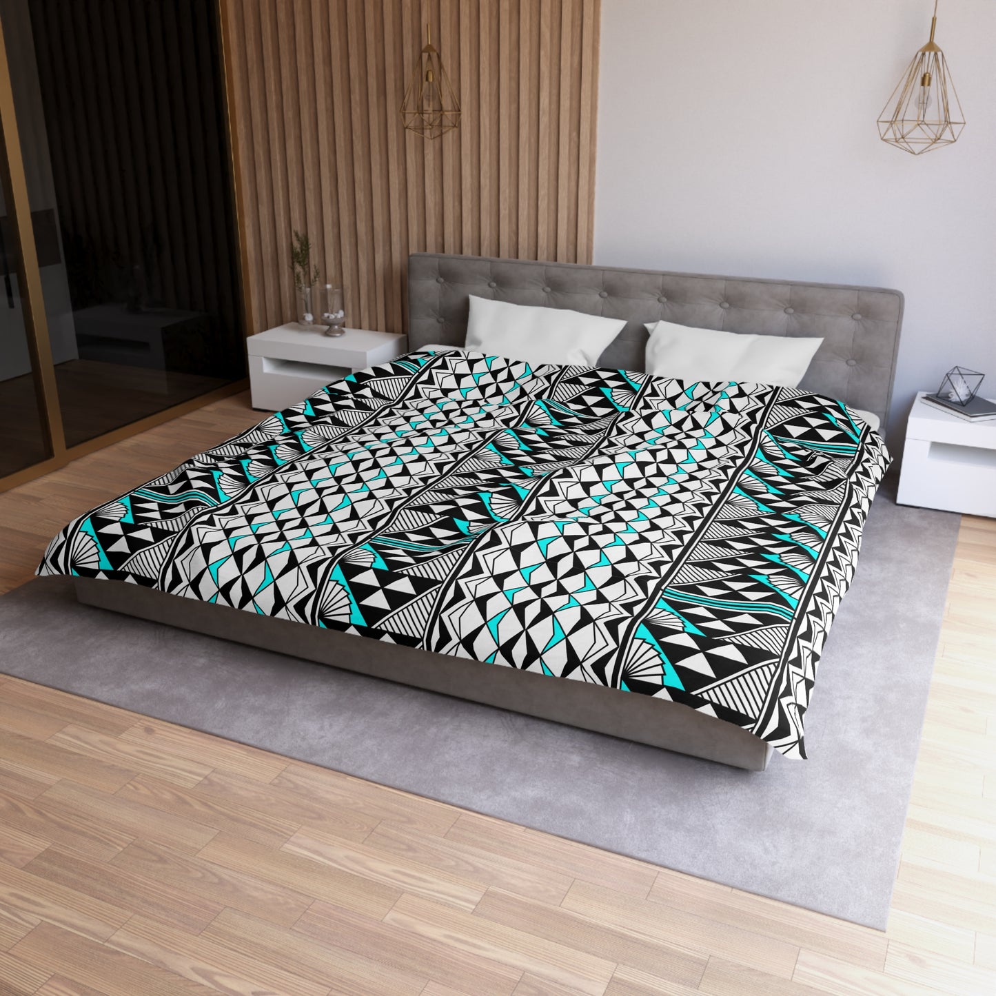 Sun and Rain in Turquoise Microfiber Duvet Cover