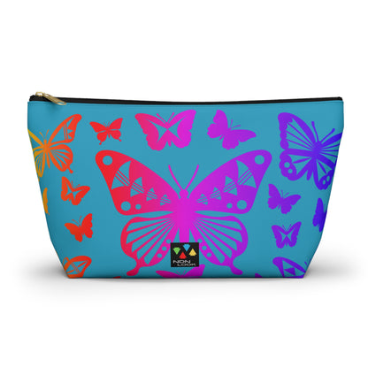 Rainbow Butterflies on Turquoise Pouch w T-bottom