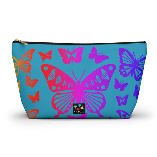 Rainbow Butterflies on Turquoise Pouch w T-bottom