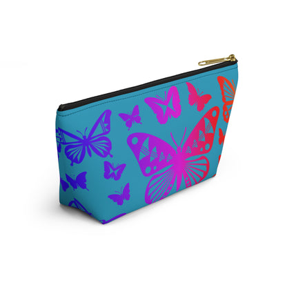Rainbow Butterflies on Turquoise Pouch w T-bottom