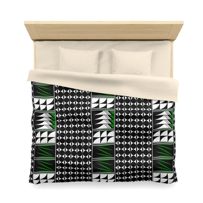 Blessed Feathers in Green Microfiber Duvet Cover