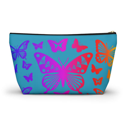 Rainbow Butterflies on Turquoise Pouch w T-bottom