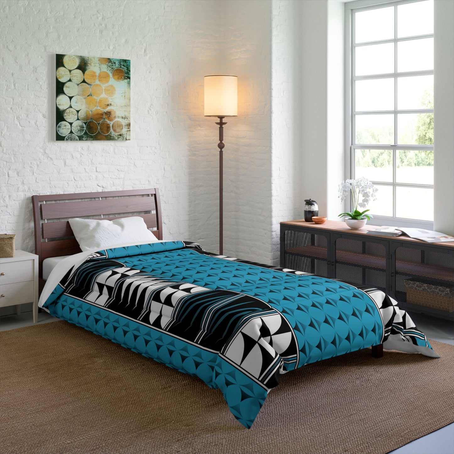 Southwest Feather Blessing on Turquoise Comforter