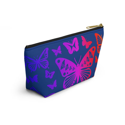 Rainbow Butterflies on Navy Pouch w T-bottom