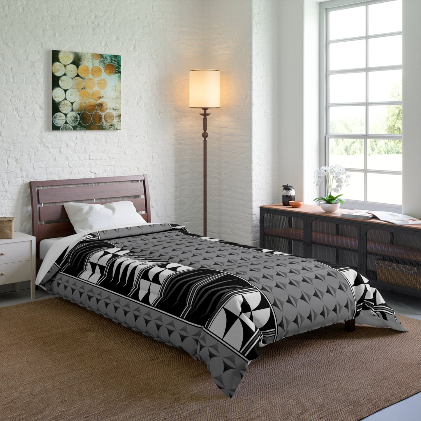 Southwest Feather Blessing on Gray Comforter
