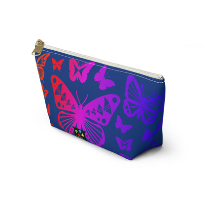Rainbow Butterflies on Navy Pouch w T-bottom