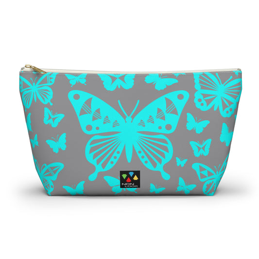 Turquoise Butterflies on Gray Pouch w T-bottom