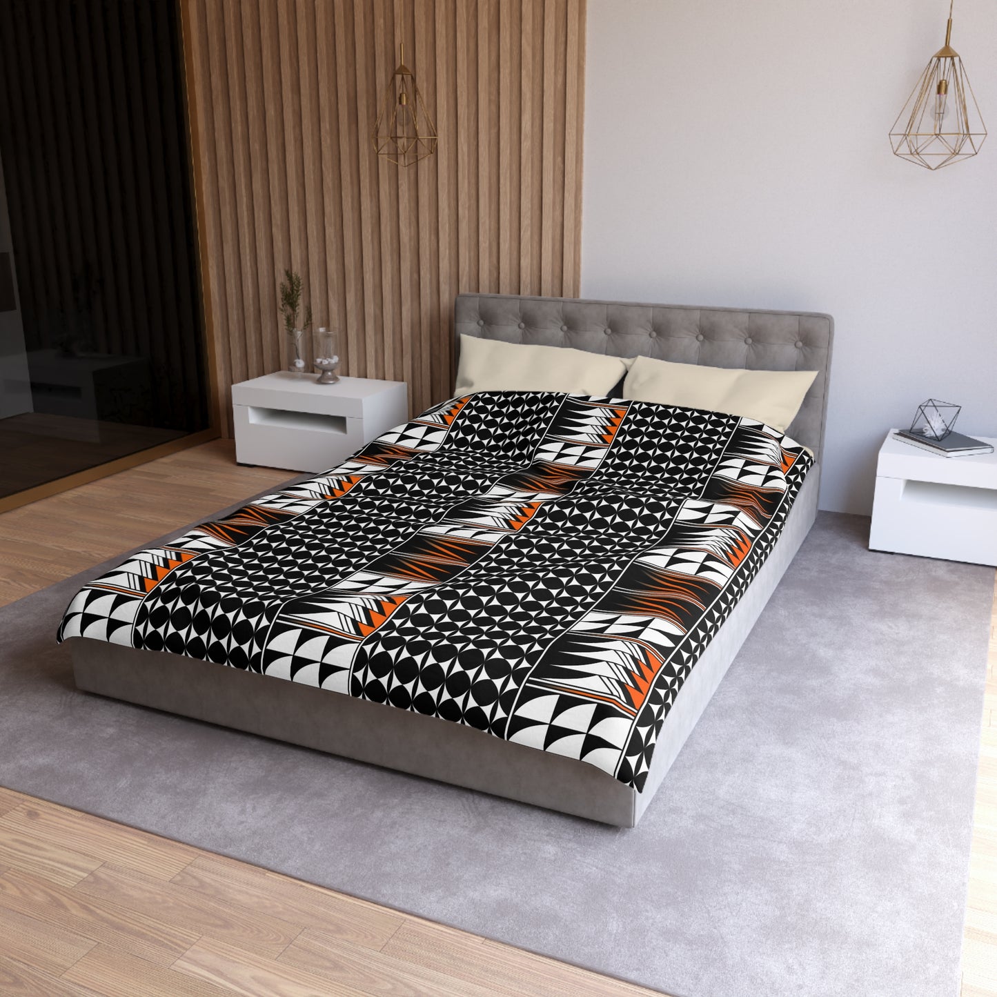 Blessed Feathers in Orange Microfiber Duvet Cover