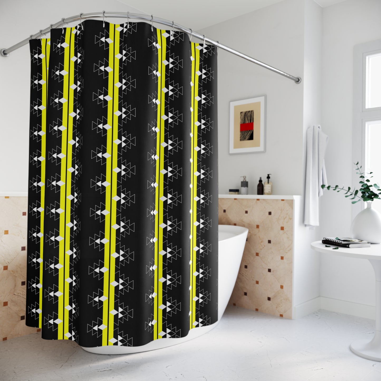 Yellow Native Woven Stories Shower Curtains