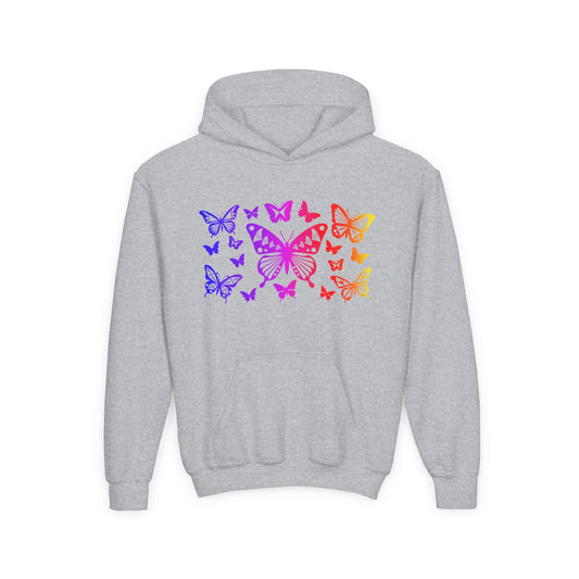 Rainbow Butterflies Youth Heavy Blend Hooded Sweatshirt