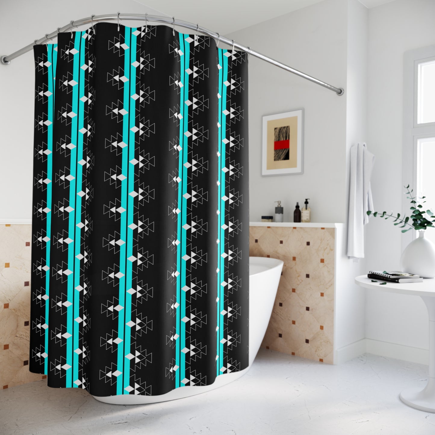 Turquoise Native Woven Stories Shower Curtains
