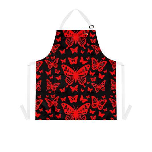 Native Butterflies in Red Two Pocket Apron