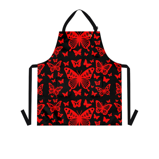 Native Butterflies in Red Two Pocket Apron