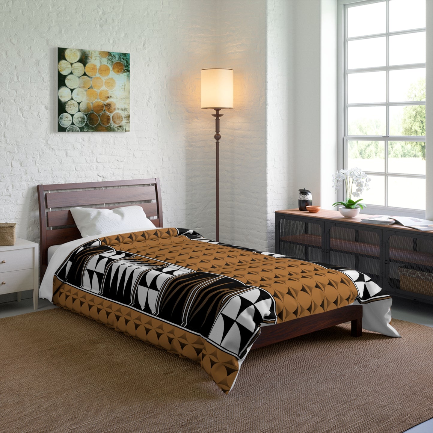 Southwest Feather Blessing on Light Brown Comforter
