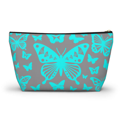 Turquoise Butterflies on Gray Pouch w T-bottom