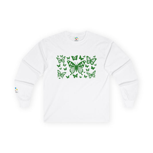 Butterfly Dance in Green Unisex Long Sleeve Tee