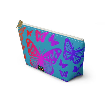 Rainbow Butterflies on Turquoise Pouch w T-bottom