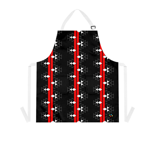 Red on Black Native Woven Stories Two Pocket Apron