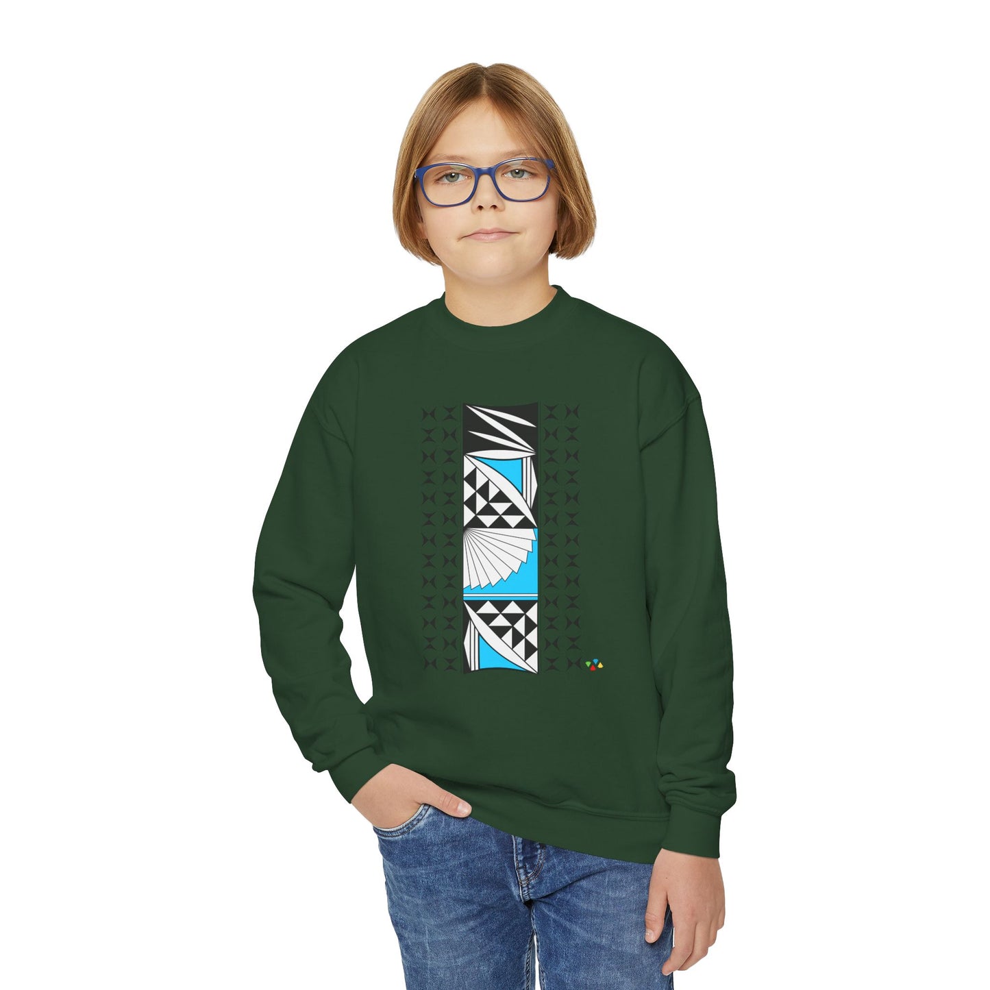 Southwest Sunrise in Turquoise Youth Crewneck Sweatshirt