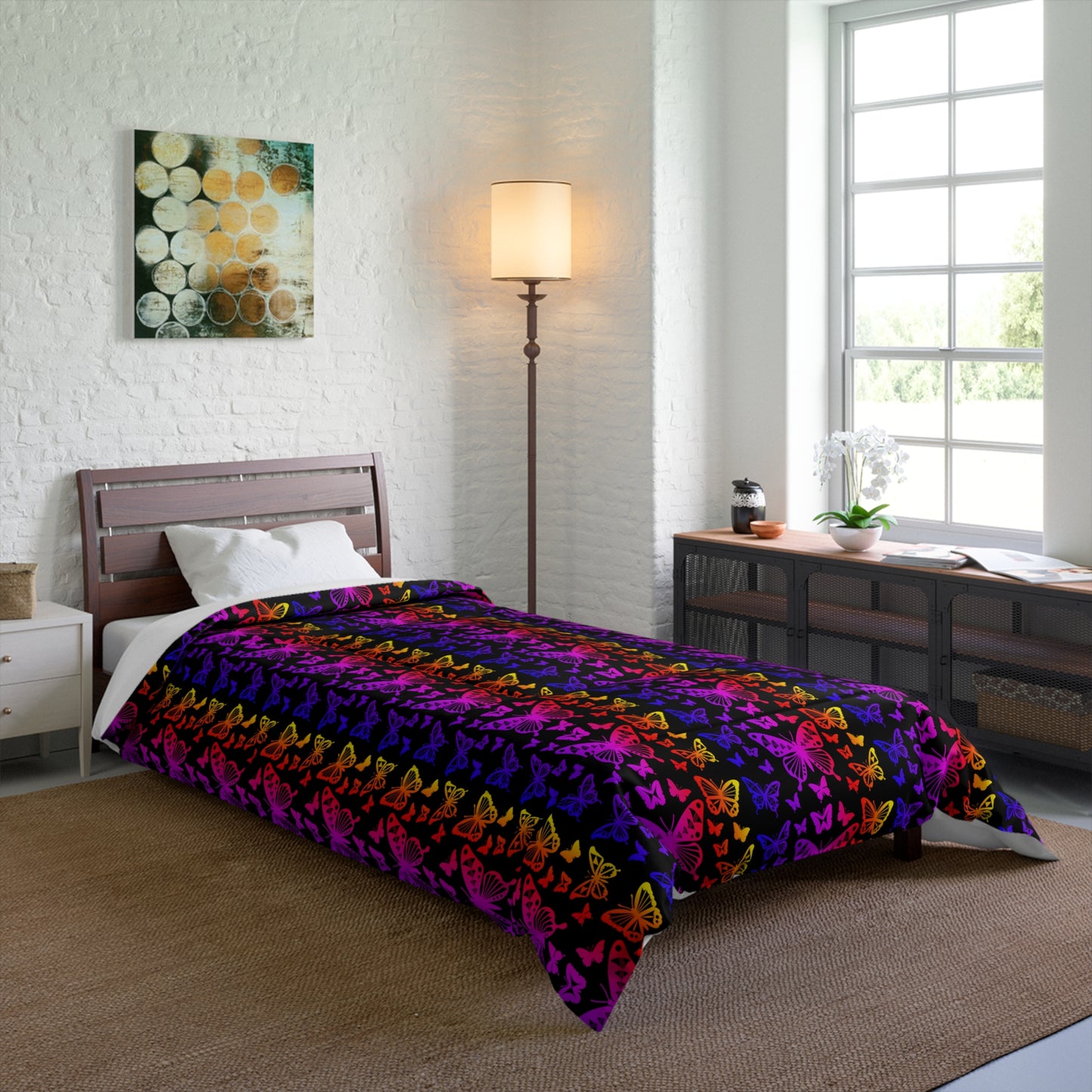Native Butterflies on Black Comforter