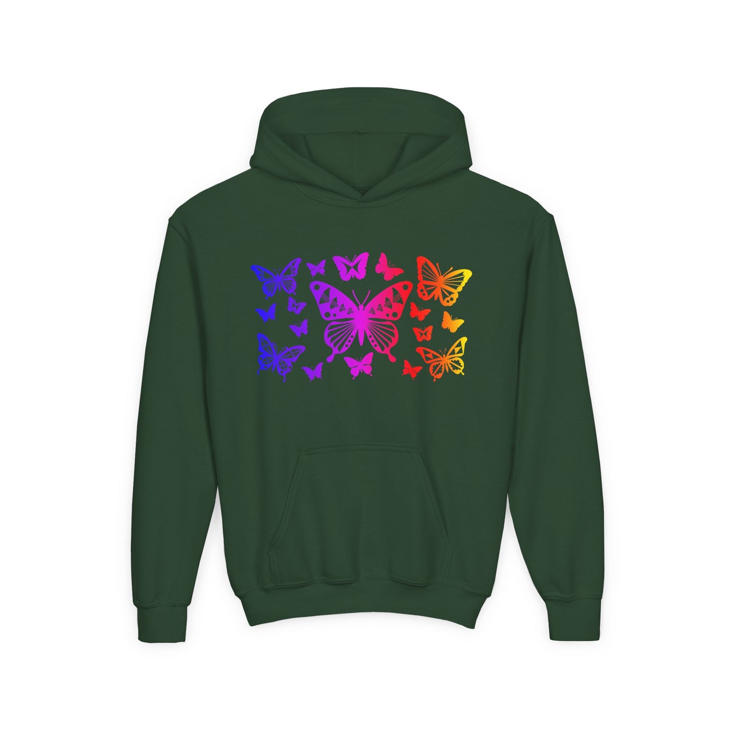 Rainbow Butterflies Youth Heavy Blend Hooded Sweatshirt