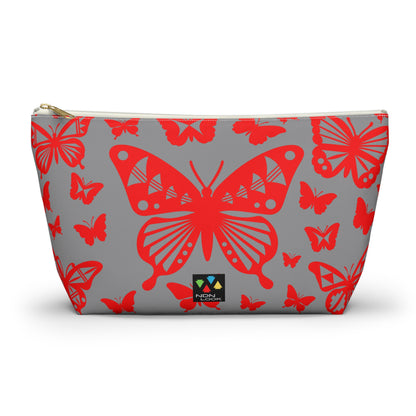 Red Butterflies on Gray Pouch w T-bottom
