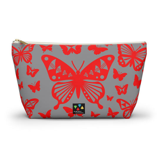 Red Butterflies on Gray Pouch w T-bottom