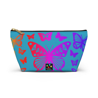 Rainbow Butterflies on Turquoise Pouch w T-bottom