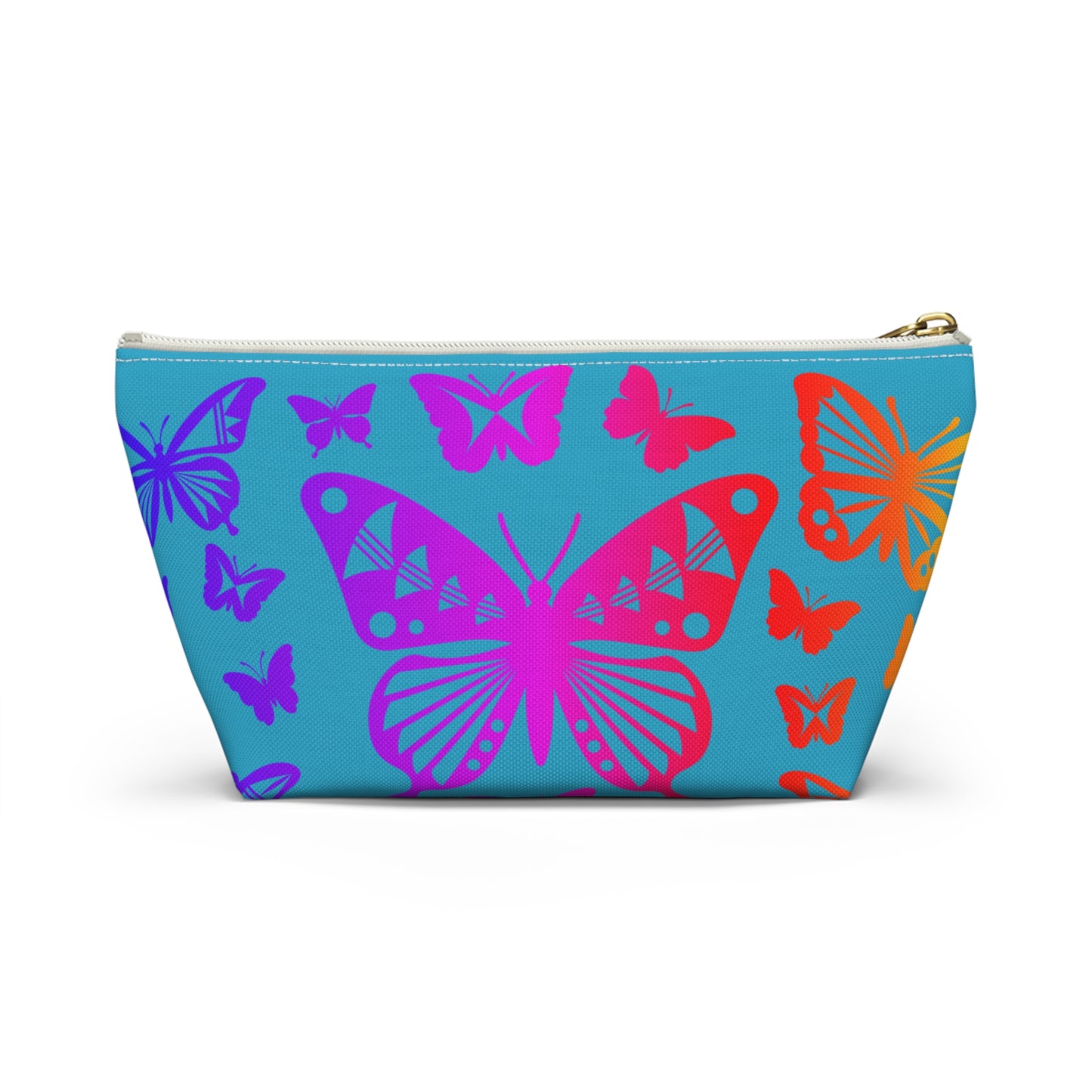 Rainbow Butterflies on Turquoise Pouch w T-bottom
