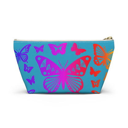 Rainbow Butterflies on Turquoise Pouch w T-bottom