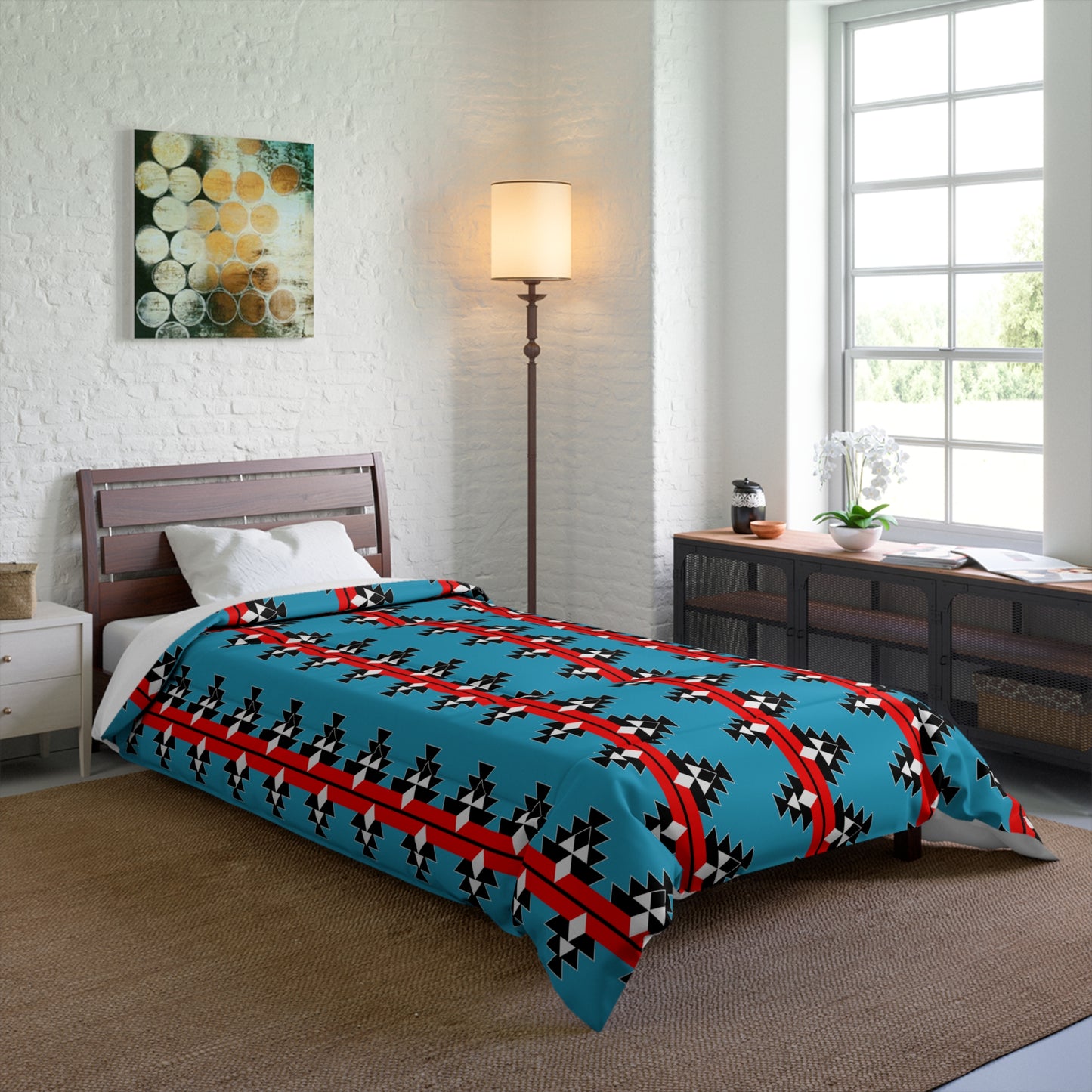 Native Woven Stories on Turquoise Comforter