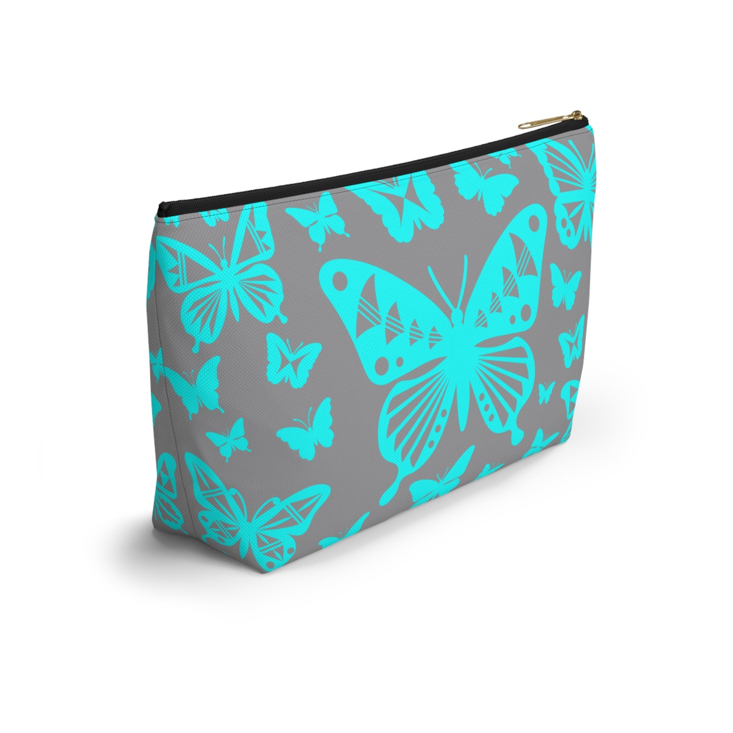 Turquoise Butterflies on Gray Pouch w T-bottom