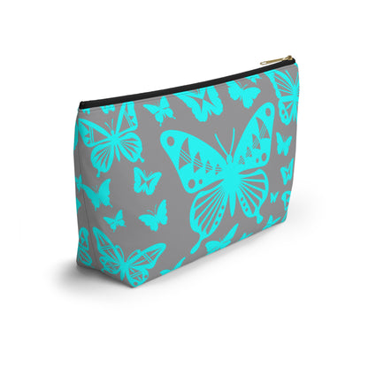 Turquoise Butterflies on Gray Pouch w T-bottom