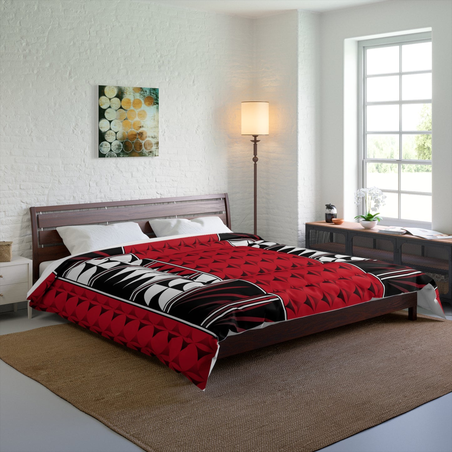 Southwest Feather Blessing on Dark Red Comforter