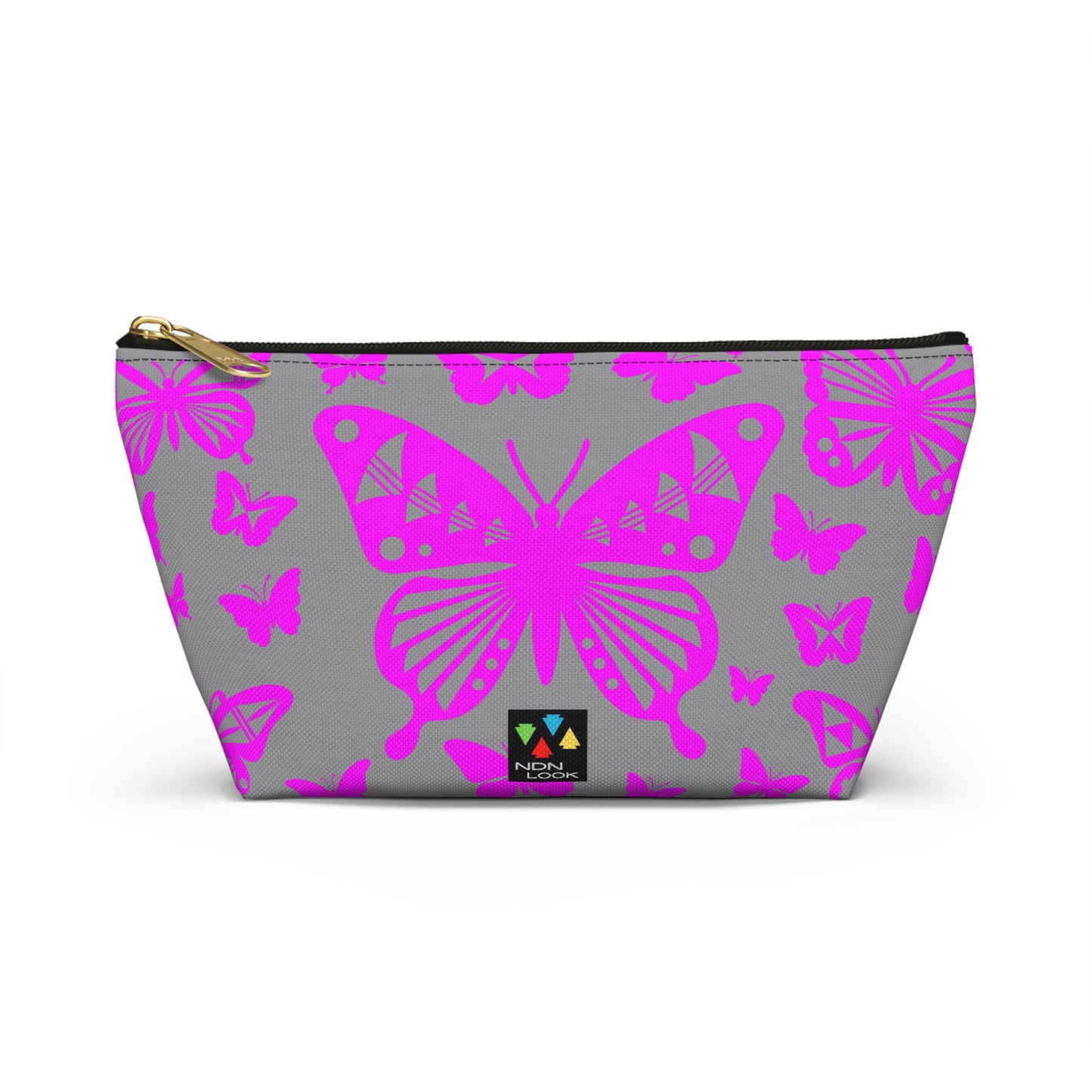 Pink Butterflies on Gray Pouch w T-bottom