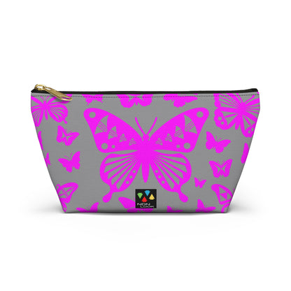 Pink Butterflies on Gray Pouch w T-bottom