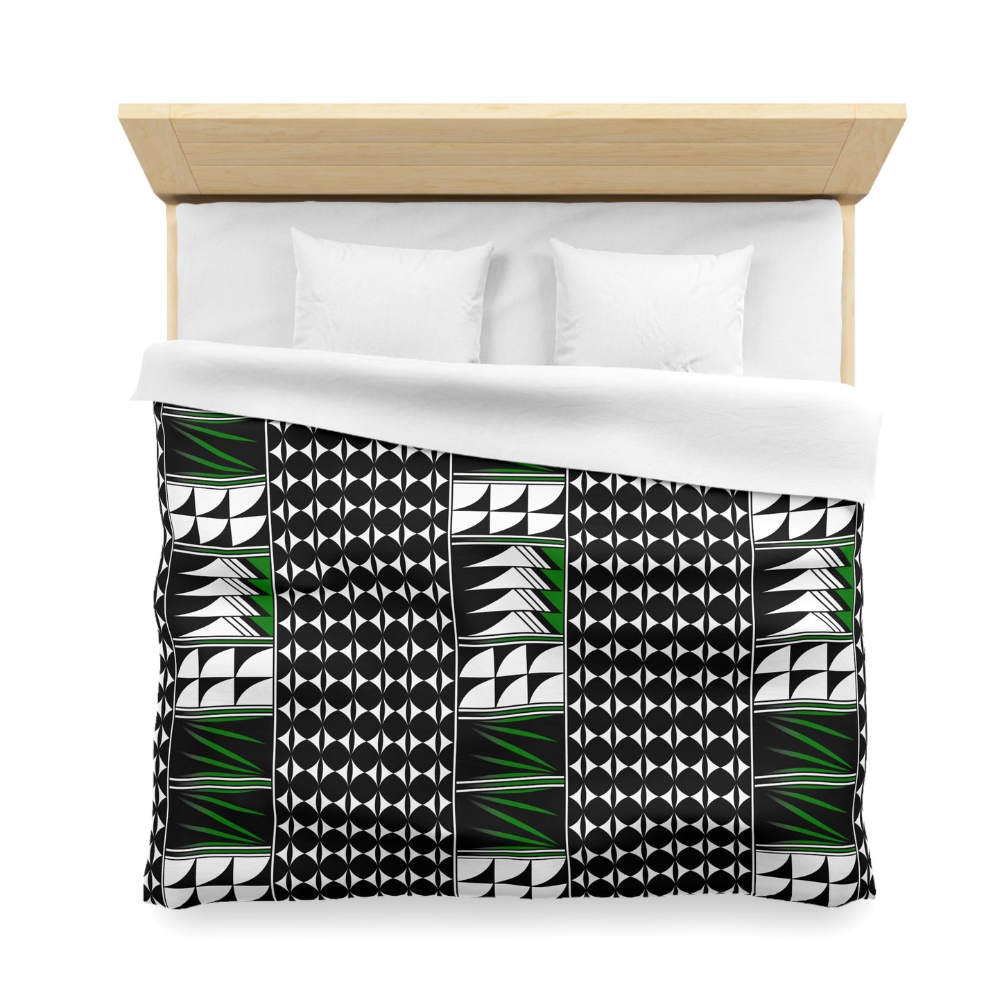 Blessed Feathers in Green Microfiber Duvet Cover